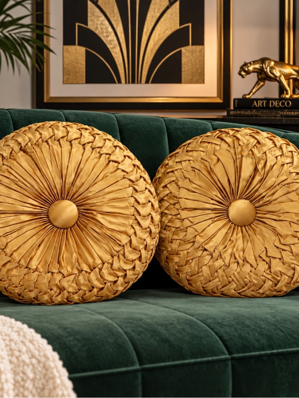 Vintage Handmade Spin-wheel Gold Round Decorative Throw Pillow - Home Holiday